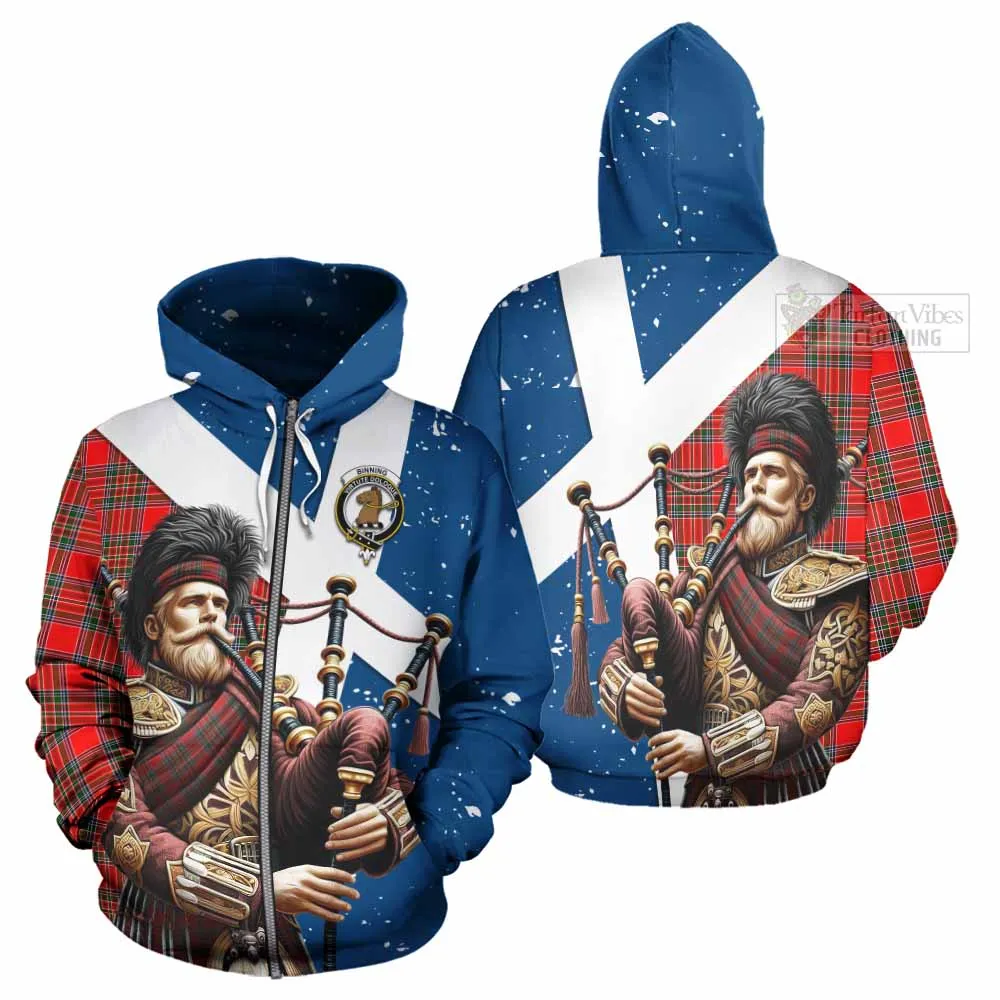 Binning Tartan Hoodie with Family Crest Scottish Bagpiper Vibes