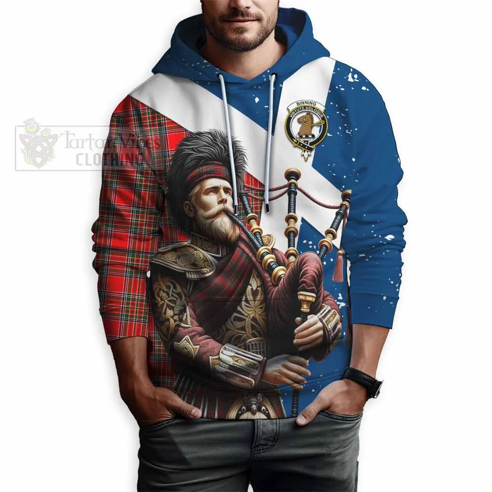 Binning Tartan Hoodie with Family Crest Scottish Bagpiper Vibes