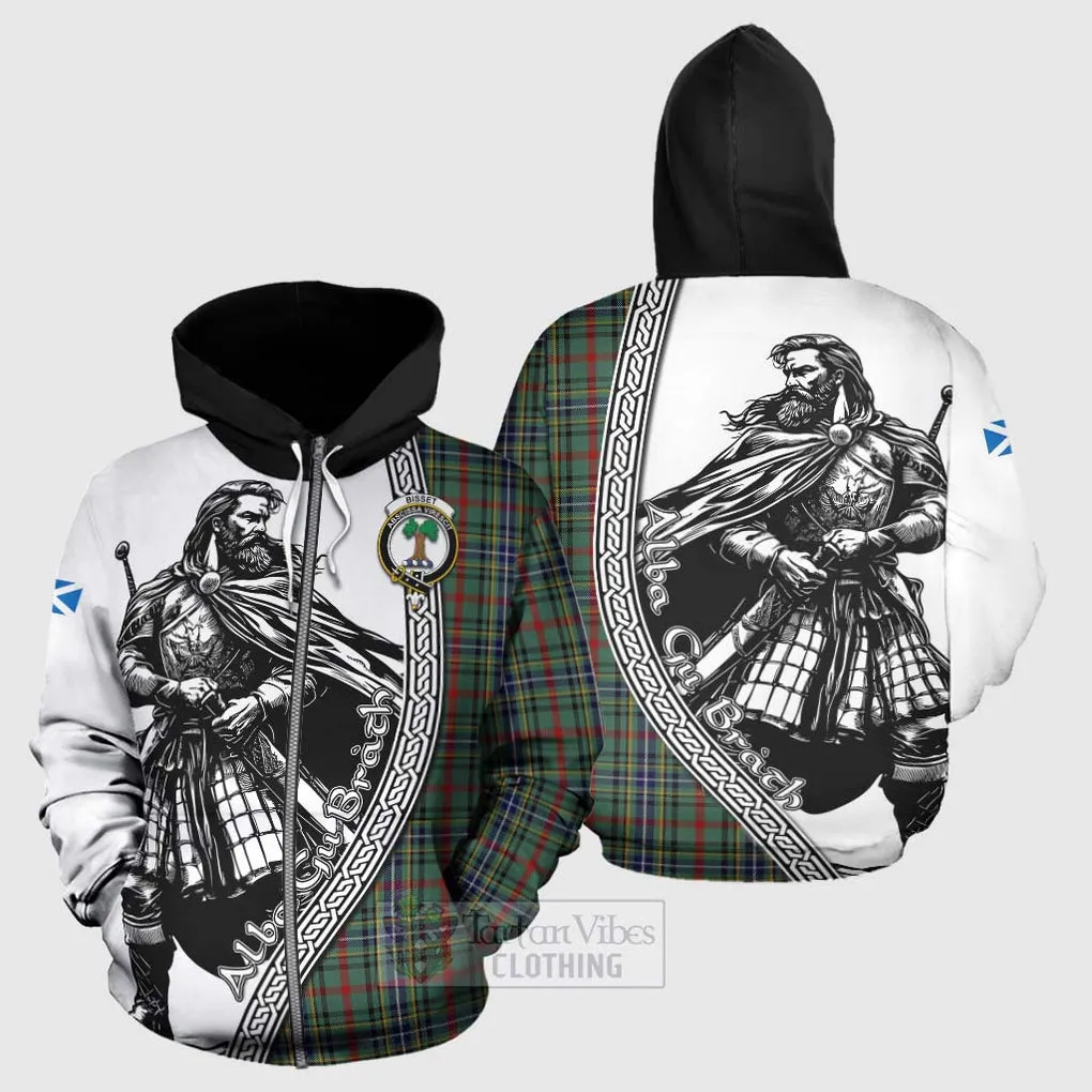 Bisset Tartan Clan Crest Hoodie with Highlander Warrior Celtic Style