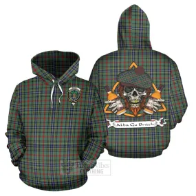 Bisset Tartan Hoodie with Family Crest and Bearded Skull Holding Bottles of Whiskey