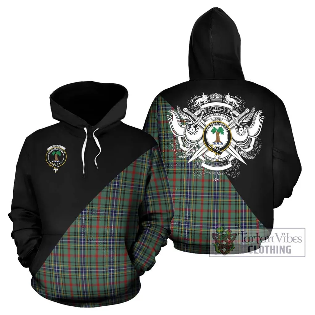 Bisset Tartan Hoodie with Family Crest and Military Logo Style