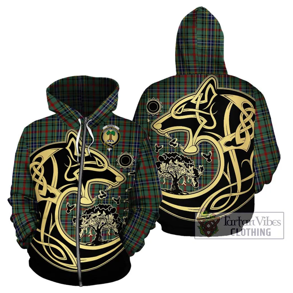 Bisset Tartan Hoodie with Family Crest Celtic Wolf Style