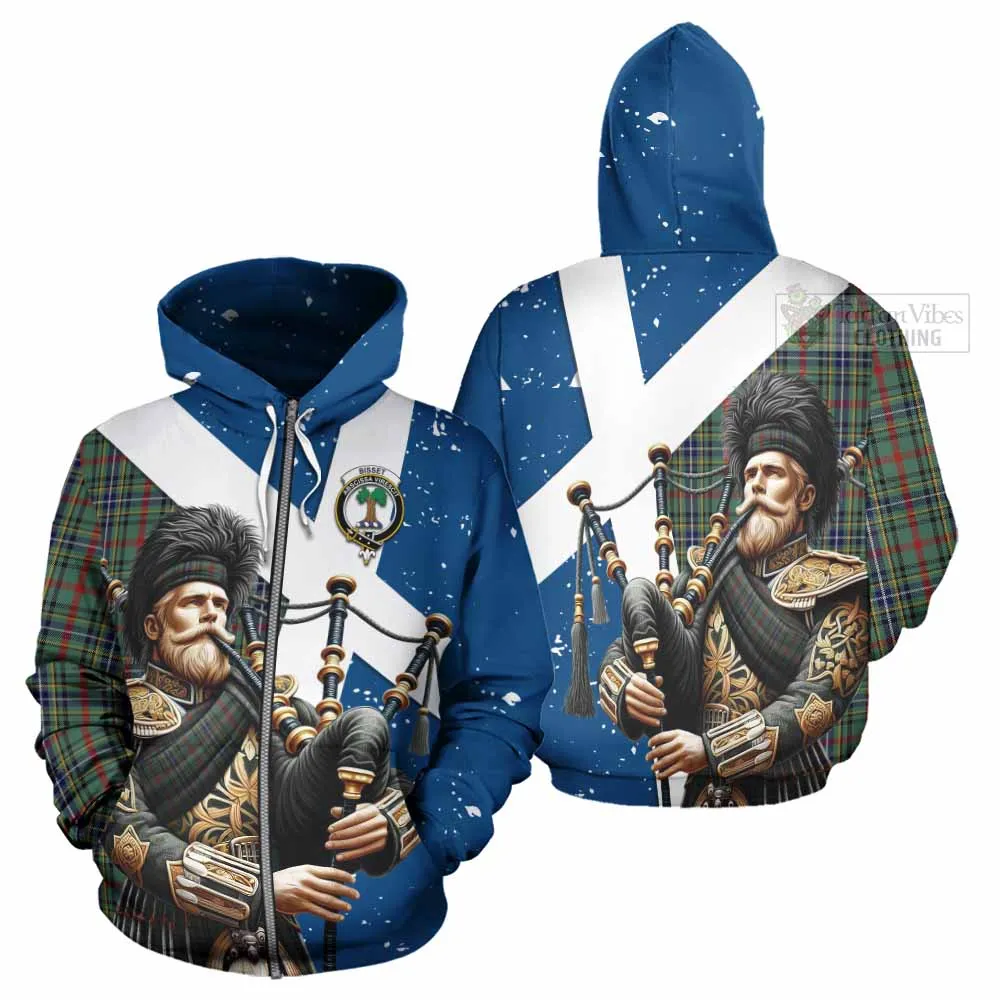 Bisset Tartan Hoodie with Family Crest Scottish Bagpiper Vibes