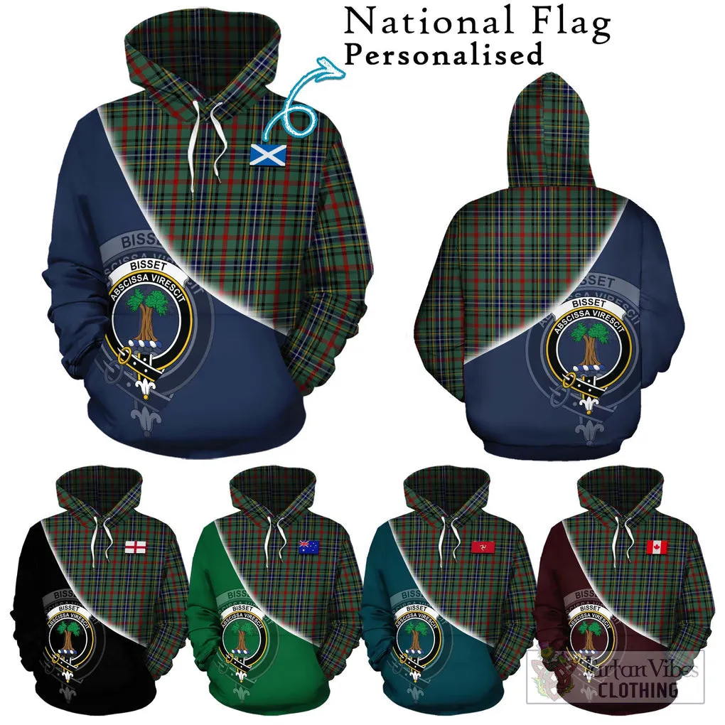 Bisset Tartan Hoodie with Personalised National Flag and Family Crest Half Style