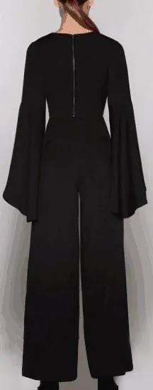 Black Bell-Sleeve Top & Slit Pant Set