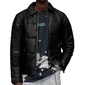 Black Leather Puffer Jacket