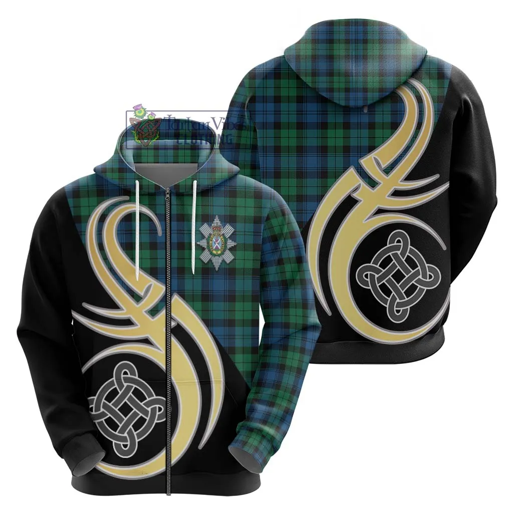 Black Watch Ancient Tartan Hoodie with Family Crest and Celtic Symbol Style