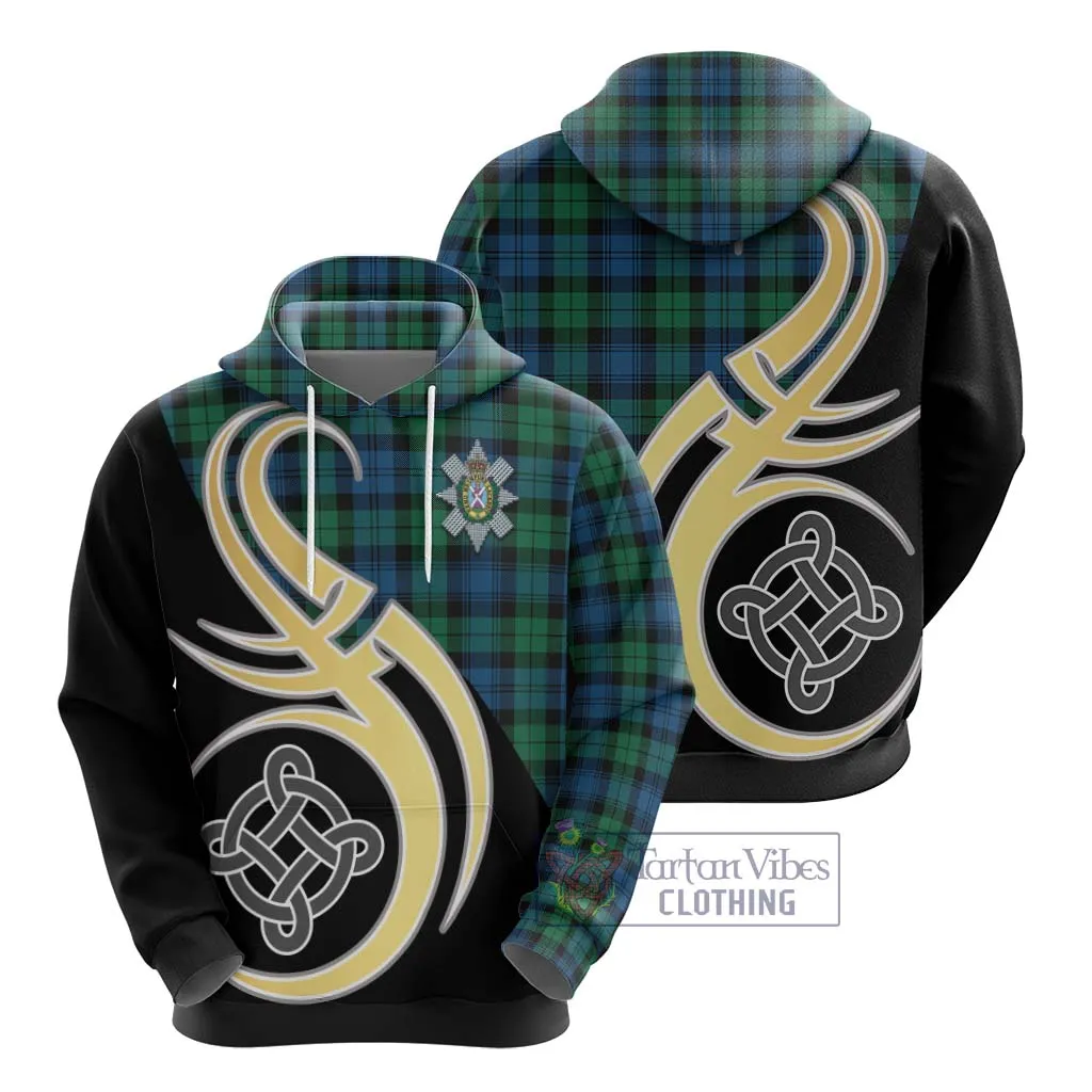 Black Watch Ancient Tartan Hoodie with Family Crest and Celtic Symbol Style