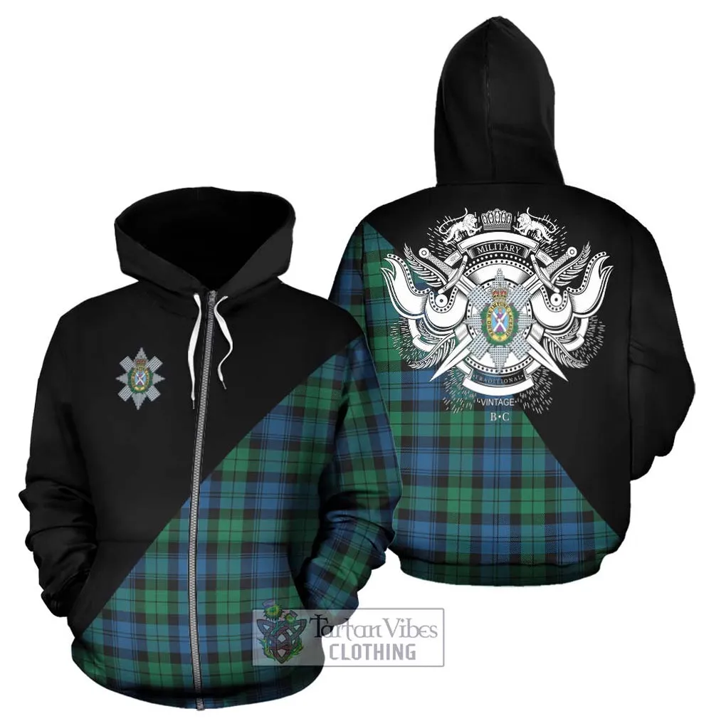 Black Watch Ancient Tartan Hoodie with Family Crest and Military Logo Style