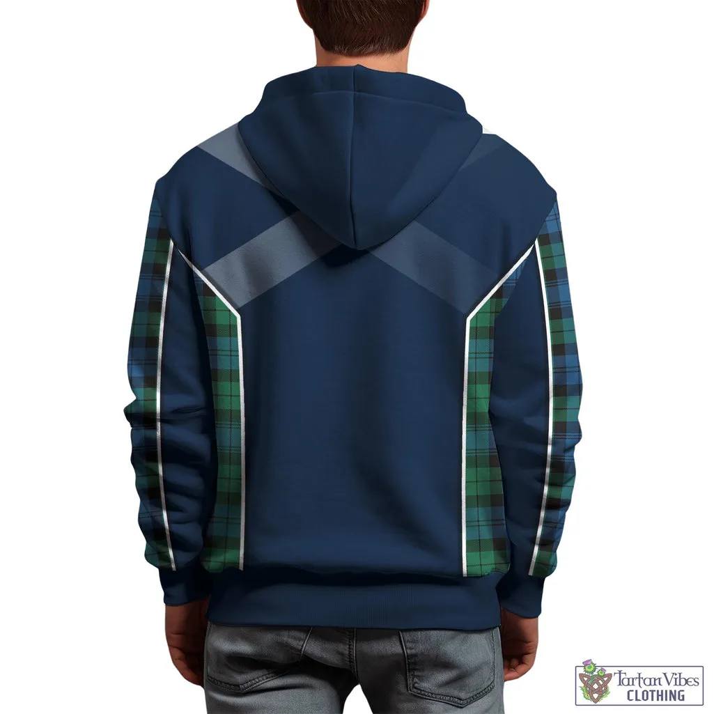 Black Watch Ancient Tartan Hoodie with Family Crest and Scottish Thistle Vibes Sport Style