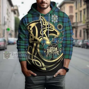 Black Watch Ancient Tartan Hoodie with Family Crest Celtic Wolf Style