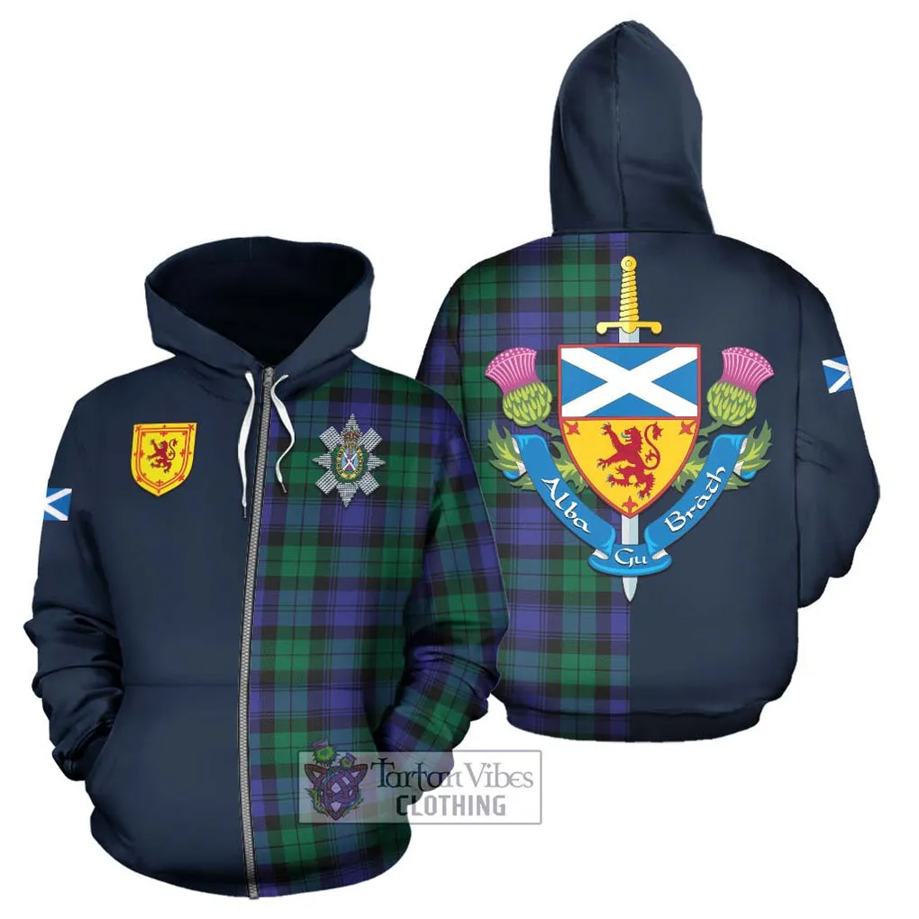 Black Watch Modern Tartan Hoodie Alba with Scottish Lion Royal Arm Half Style