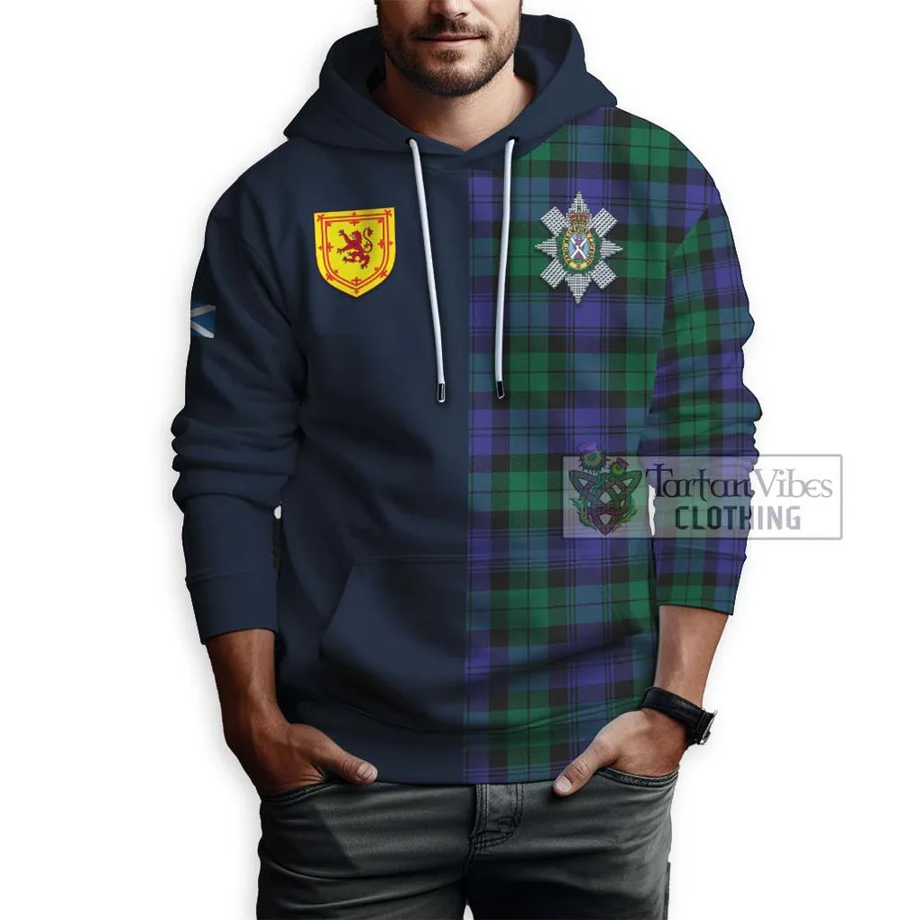 Black Watch Modern Tartan Hoodie Alba with Scottish Lion Royal Arm Half Style