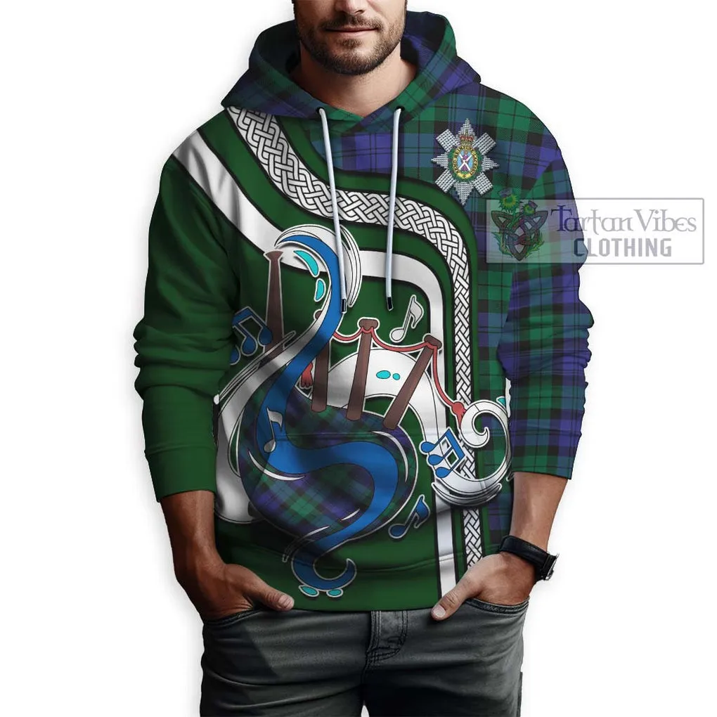 Black Watch Modern Tartan Hoodie with Epic Bagpipe Style