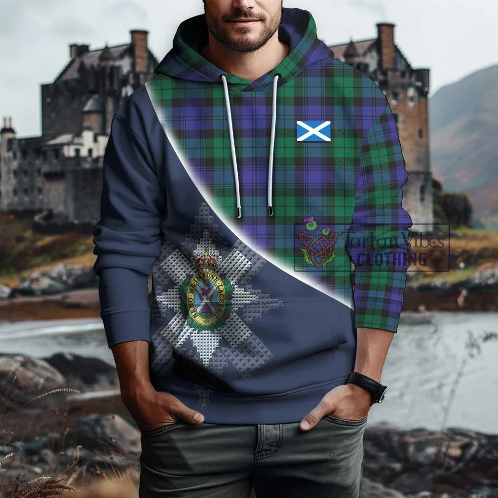 Black Watch Modern Tartan Hoodie with Personalised National Flag and Family Crest Half Style