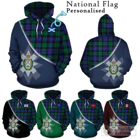 Black Watch Modern Tartan Hoodie with Personalised National Flag and Family Crest Half Style