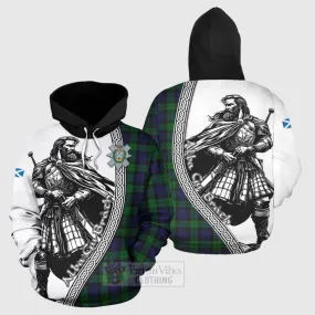 Black Watch Tartan Clan Crest Hoodie with Highlander Warrior Celtic Style