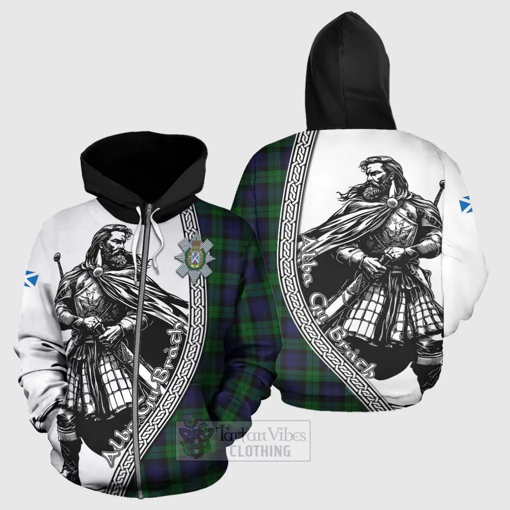 Black Watch Tartan Clan Crest Hoodie with Highlander Warrior Celtic Style