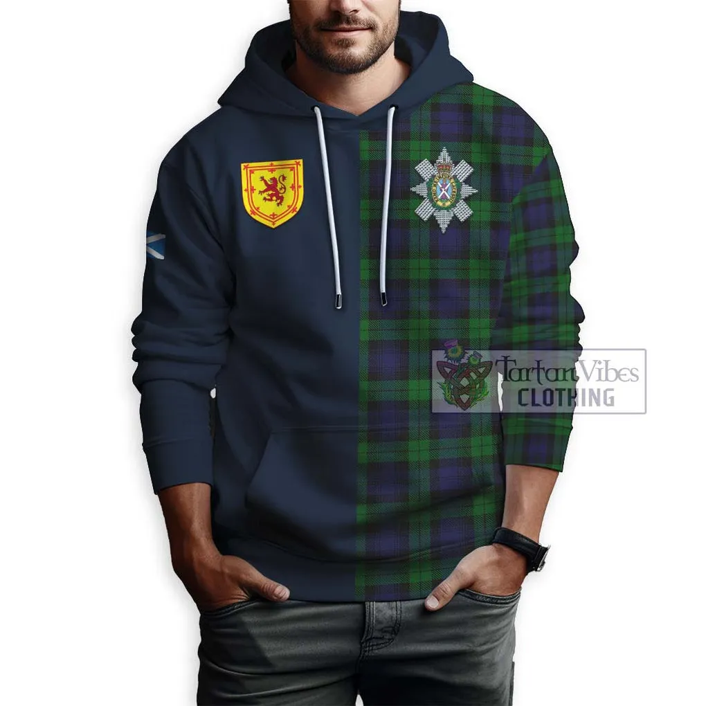 Black Watch Tartan Hoodie Alba with Scottish Lion Royal Arm Half Style