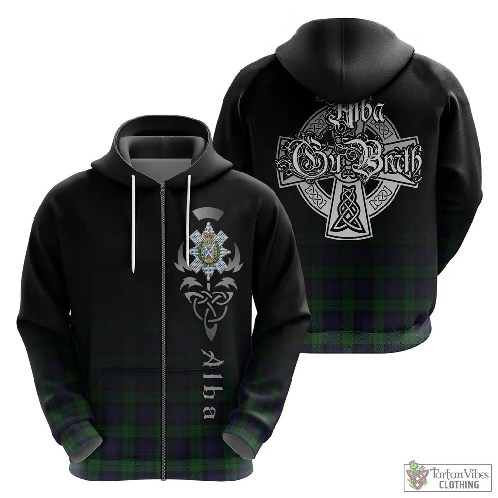 Black Watch Tartan Hoodie Featuring Alba Gu Brath Family Crest Celtic Inspired