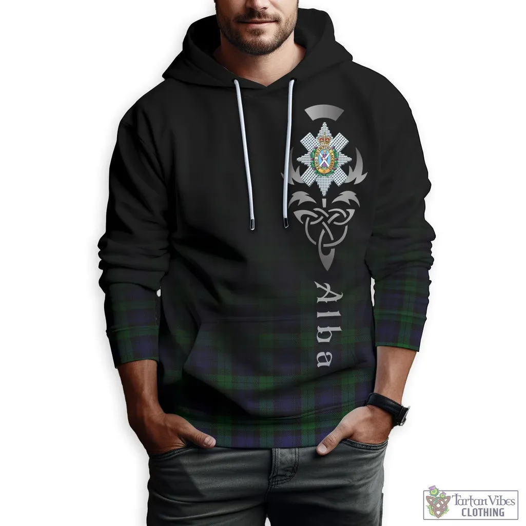 Black Watch Tartan Hoodie Featuring Alba Gu Brath Family Crest Celtic Inspired