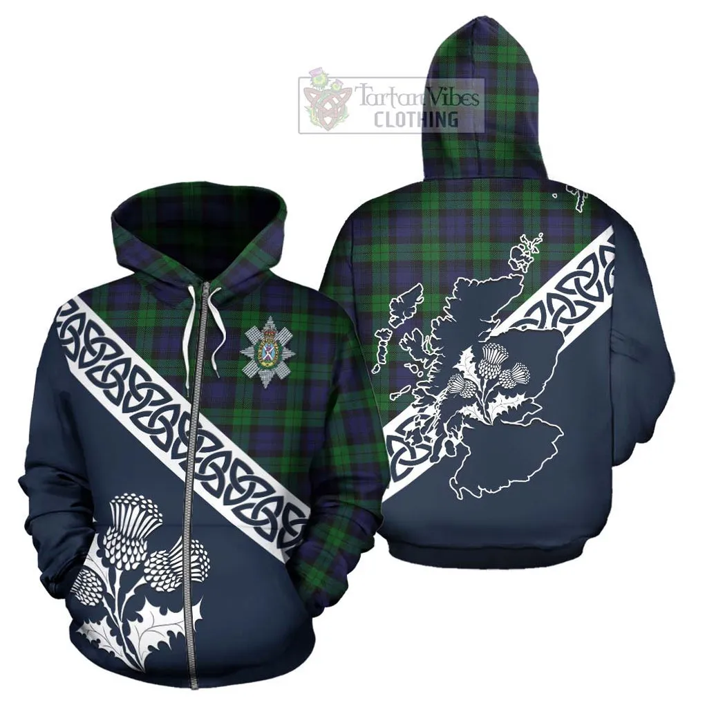 Black Watch Tartan Hoodie Featuring Thistle and Scotland Map