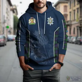 Black Watch Tartan Hoodie with Family Crest and Scottish Thistle Vibes Sport Style