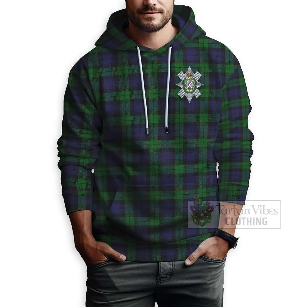 Black Watch Tartan Hoodie with Family Crest Celtic Skull Style