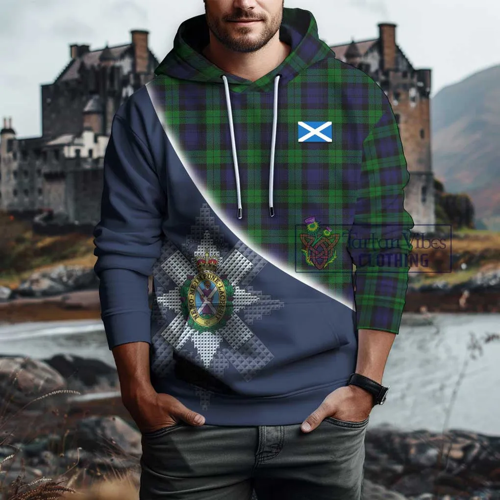 Black Watch Tartan Hoodie with Personalised National Flag and Family Crest Half Style