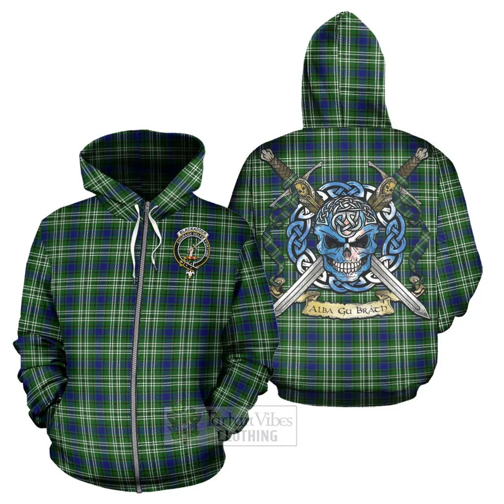 Blackadder Tartan Hoodie with Family Crest Celtic Skull Style