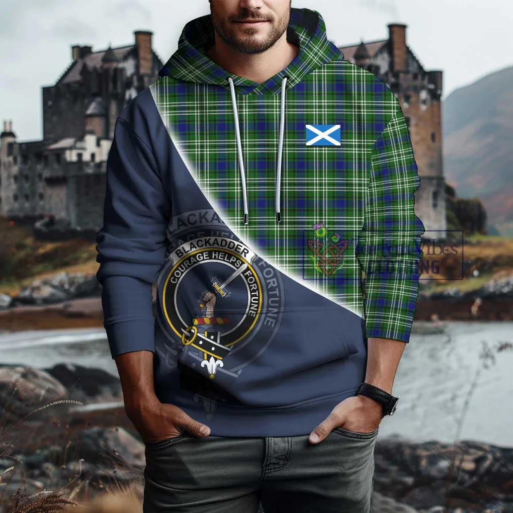 Blackadder Tartan Hoodie with Personalised National Flag and Family Crest Half Style