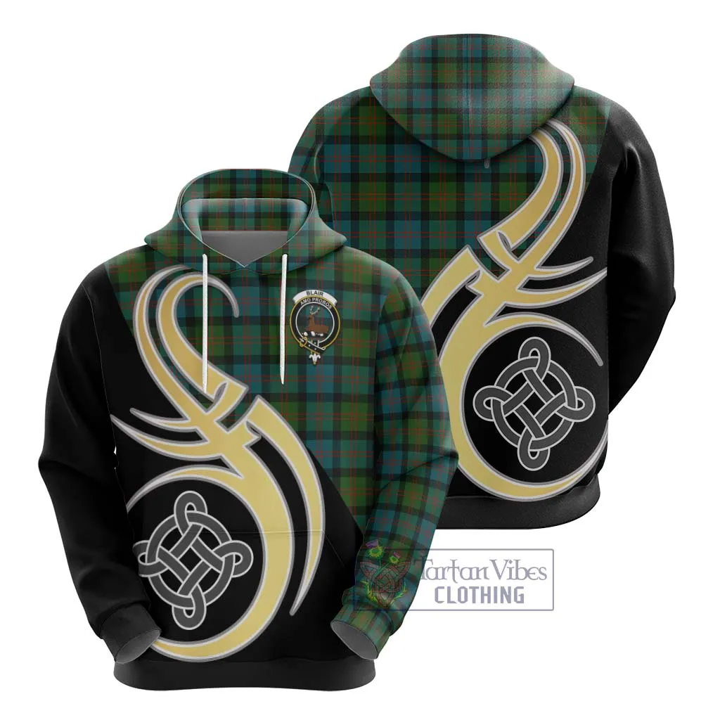 Blair Ancient Tartan Hoodie with Family Crest and Celtic Symbol Style