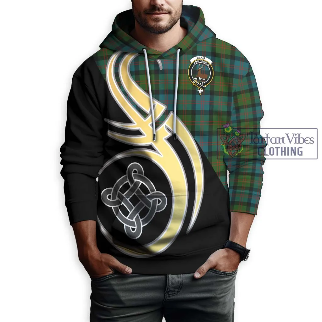 Blair Ancient Tartan Hoodie with Family Crest and Celtic Symbol Style