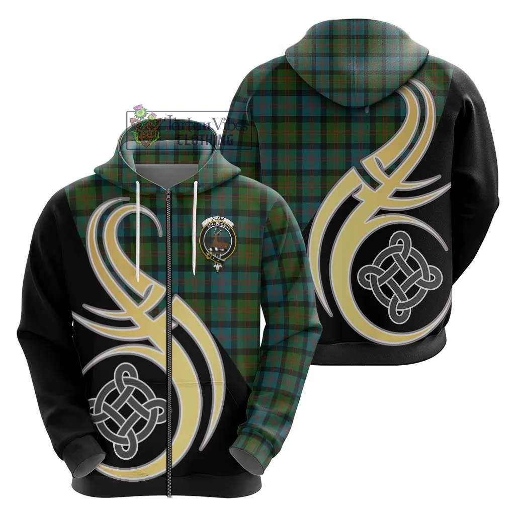 Blair Ancient Tartan Hoodie with Family Crest and Celtic Symbol Style