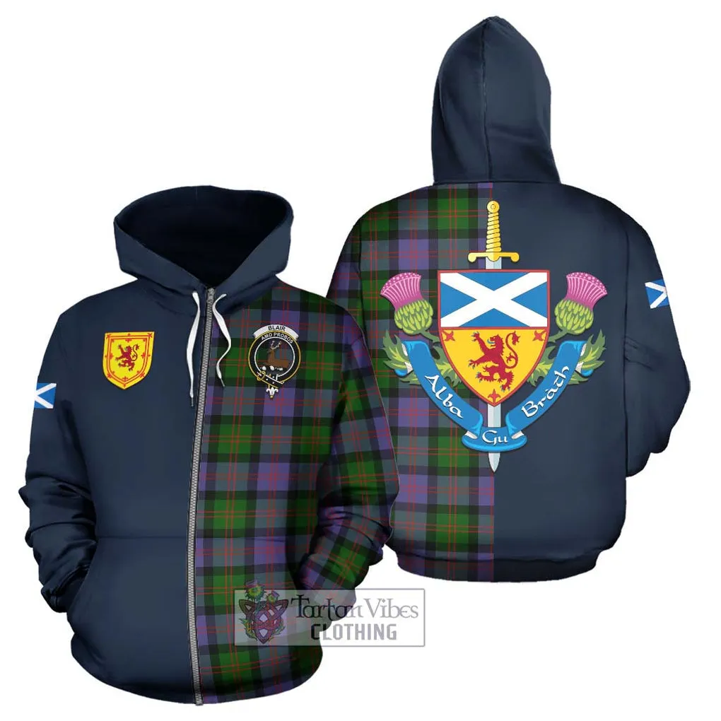 Blair Modern Tartan Hoodie Alba with Scottish Lion Royal Arm Half Style