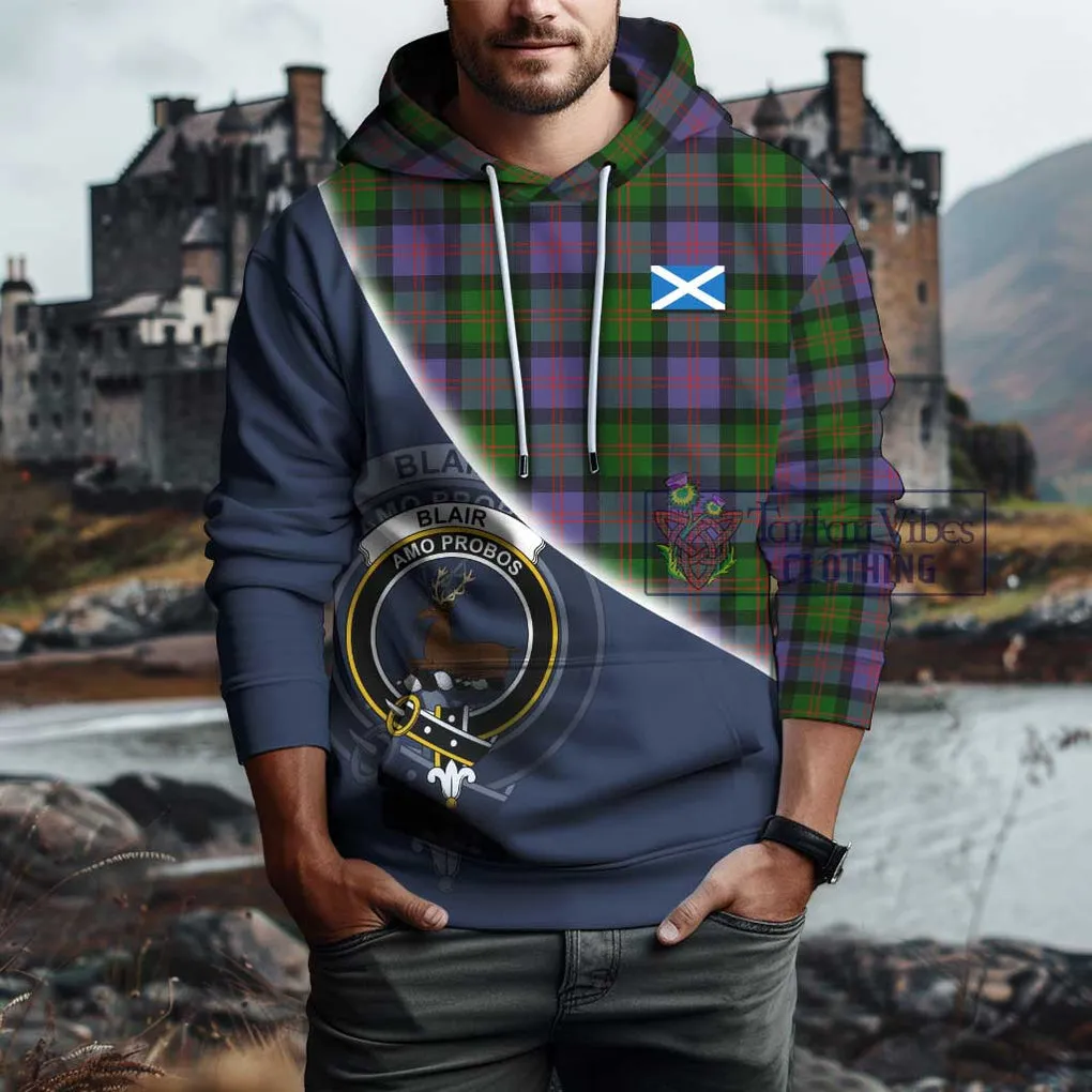 Blair Modern Tartan Hoodie with Personalised National Flag and Family Crest Half Style