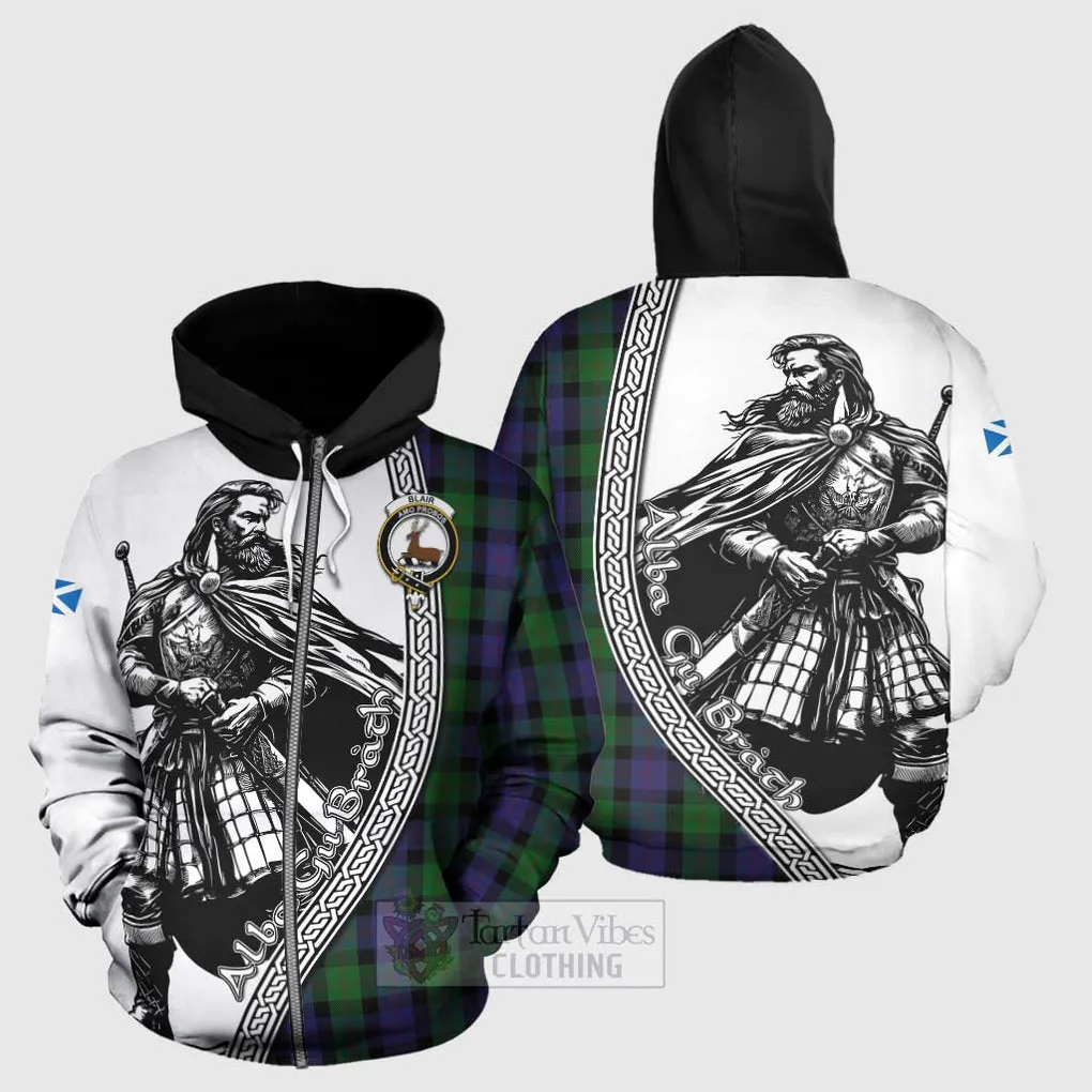 Blair Tartan Clan Crest Hoodie with Highlander Warrior Celtic Style