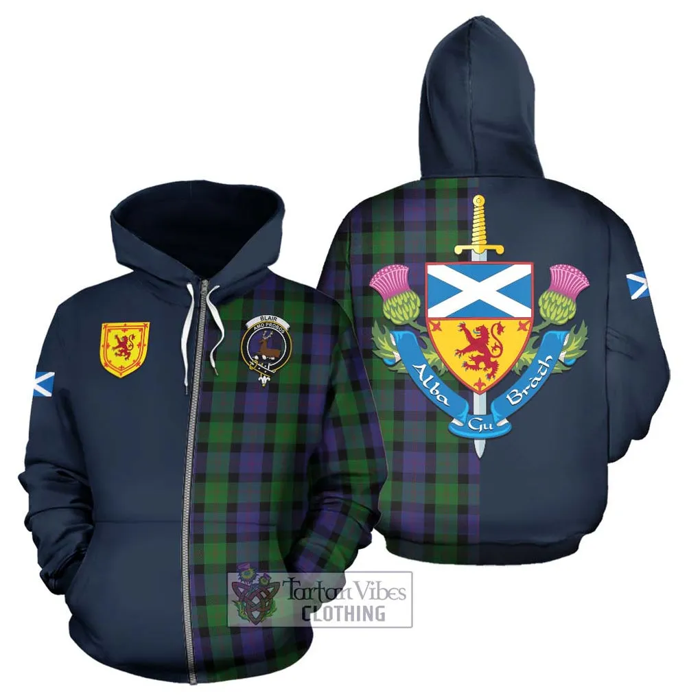 Blair Tartan Hoodie Alba with Scottish Lion Royal Arm Half Style