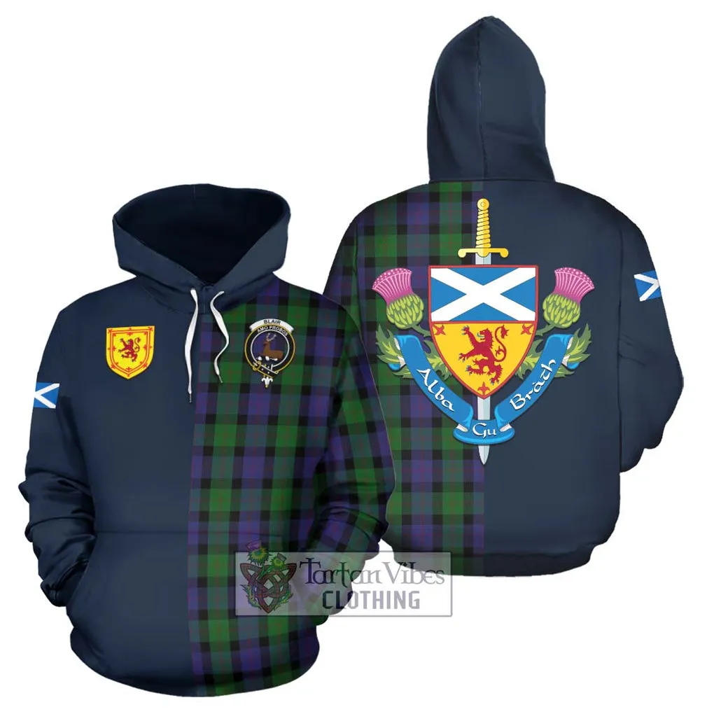 Blair Tartan Hoodie Alba with Scottish Lion Royal Arm Half Style