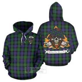 Blair Tartan Hoodie with Family Crest and Bearded Skull Holding Bottles of Whiskey