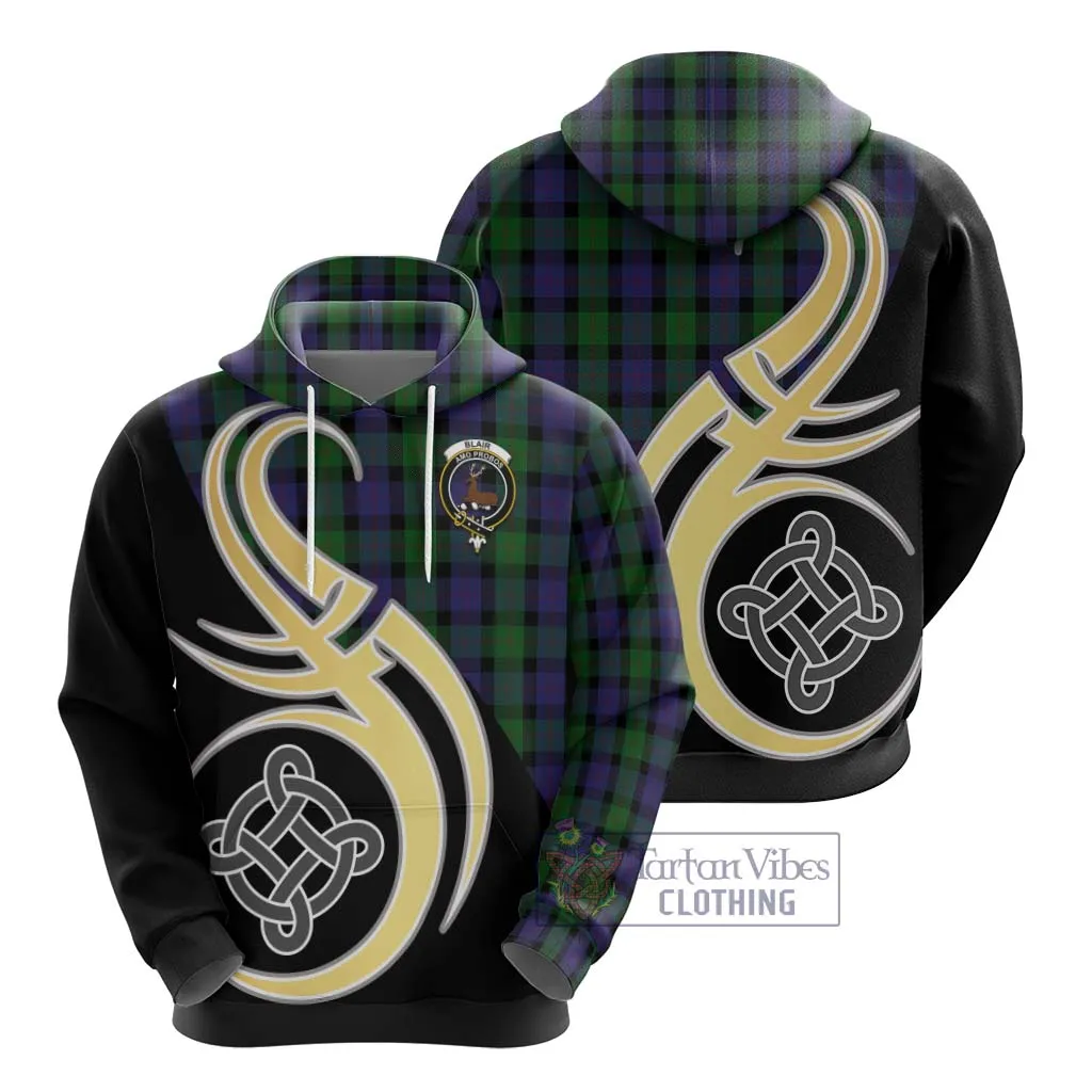 Blair Tartan Hoodie with Family Crest and Celtic Symbol Style