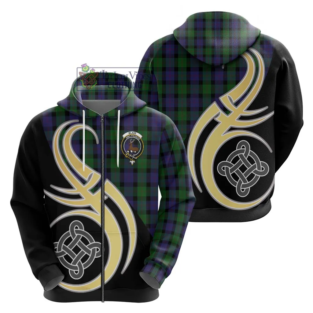 Blair Tartan Hoodie with Family Crest and Celtic Symbol Style