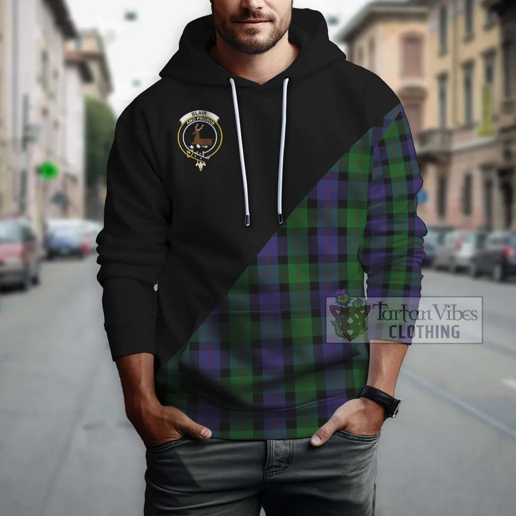 Blair Tartan Hoodie with Family Crest and Military Logo Style