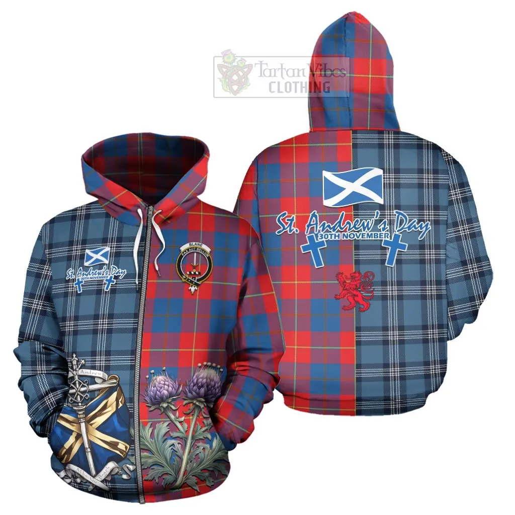 Blane Tartan Hoodie Happy St. Andrew's Day Half Tartan Style