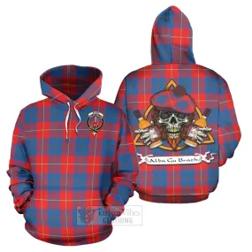 Blane Tartan Hoodie with Family Crest and Bearded Skull Holding Bottles of Whiskey