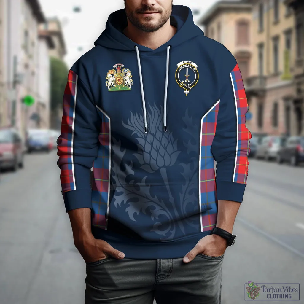 Blane Tartan Hoodie with Family Crest and Scottish Thistle Vibes Sport Style