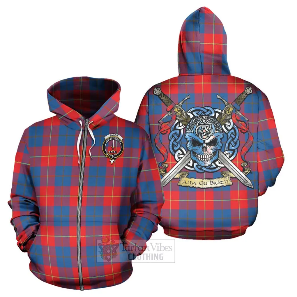 Blane Tartan Hoodie with Family Crest Celtic Skull Style