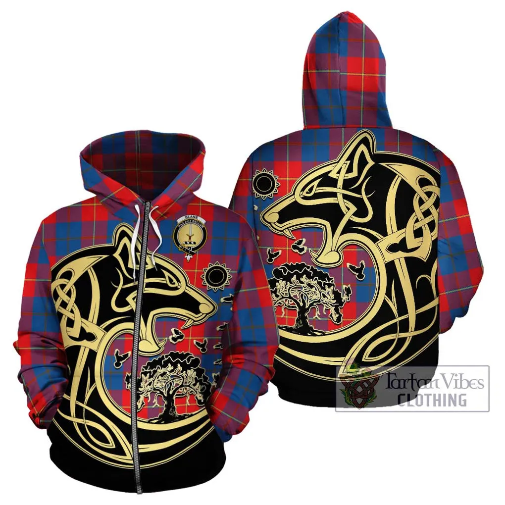 Blane Tartan Hoodie with Family Crest Celtic Wolf Style