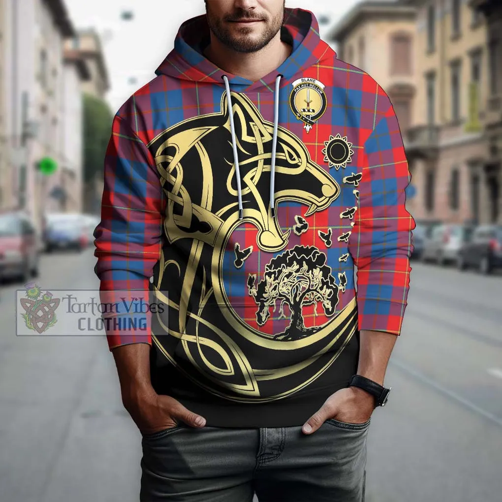 Blane Tartan Hoodie with Family Crest Celtic Wolf Style