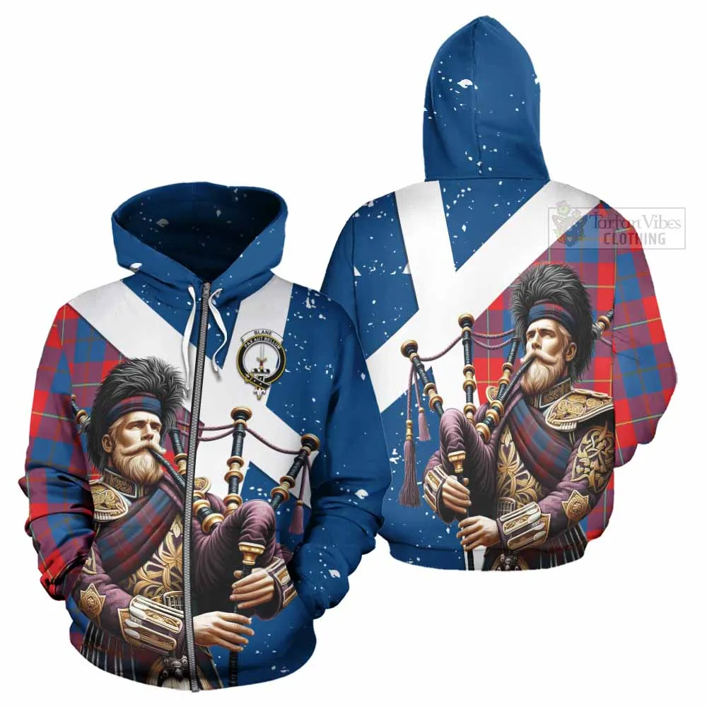 Blane Tartan Hoodie with Family Crest Scottish Bagpiper Vibes